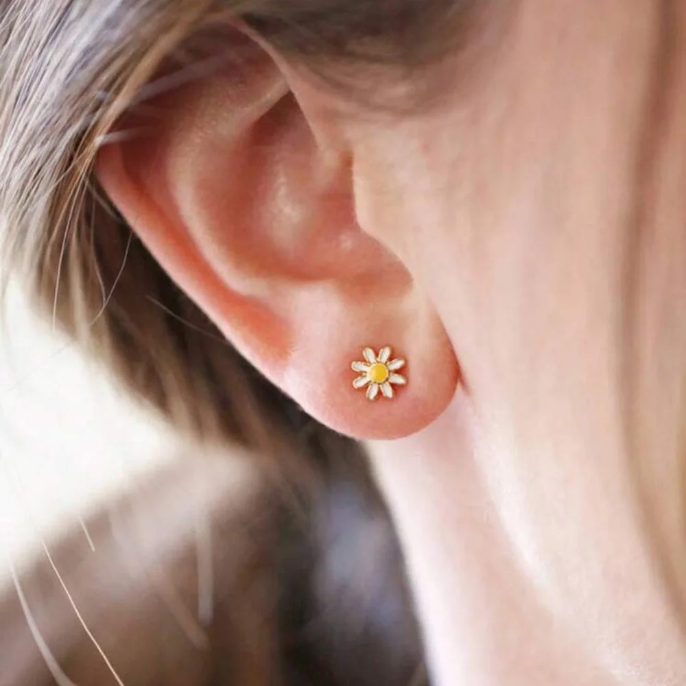 Gold and Yellow Bee Flower Earrings - Picture 3 of 3